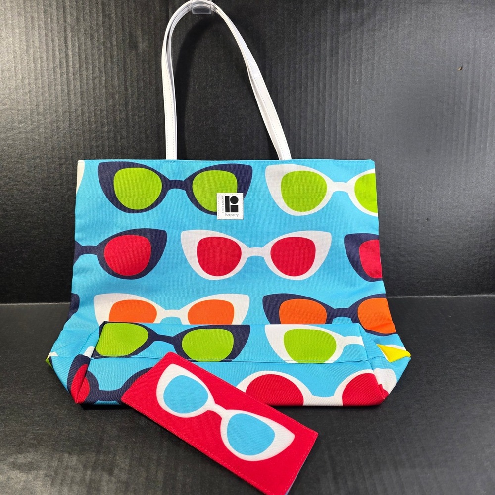 Estee Lauder Lisa Perry Tote Bag Women Large Blue Sunglasses Print Canvas